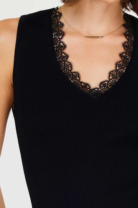 Lace Neck Sleeveless Sweater