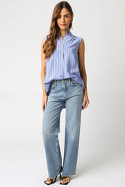 Jaden Striped Sleeveless Button Down Top