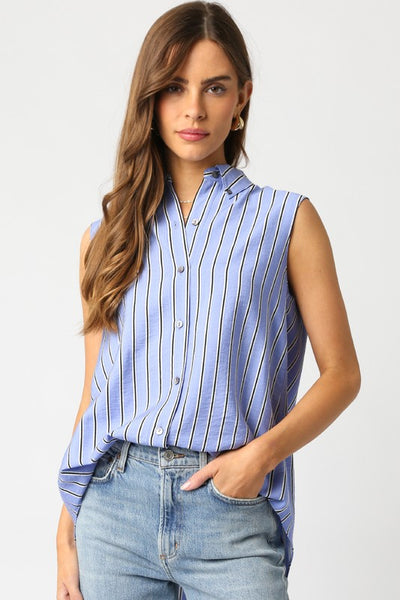 Jaden Striped Sleeveless Button Down Top