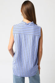 Jaden Striped Sleeveless Button Down Top