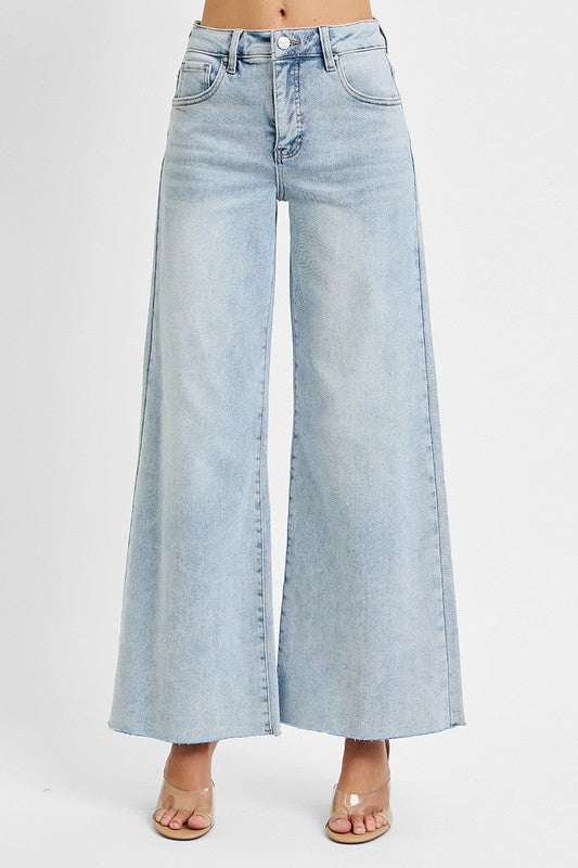 Noah High Rise Palazzo Ankle Jeans - Light Denim
