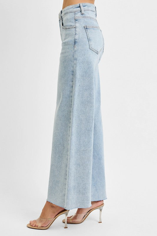 Noah High Rise Palazzo Ankle Jeans - Light Denim