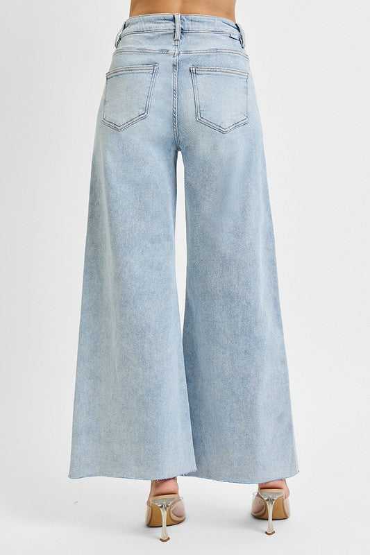 Noah High Rise Palazzo Ankle Jeans - Light Denim