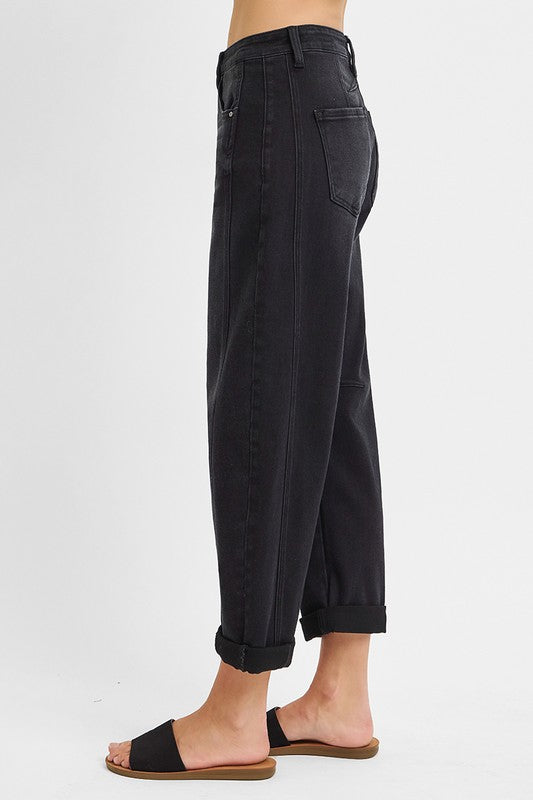 Lennox High Rise Crop Barrel Cuffed Jean - Black