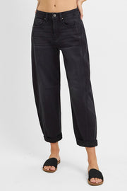 Lennox High Rise Crop Barrel Cuffed Jean - Black