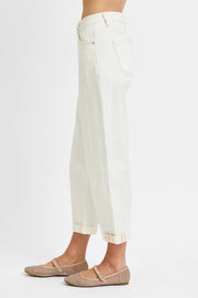 Kelsey Cream High Rise Crop Barrel Jean with Cuff