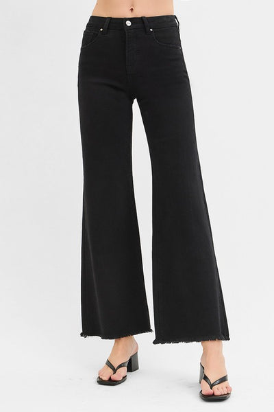 Amanda Stretch Black Mid Rise Wide Leg Jean