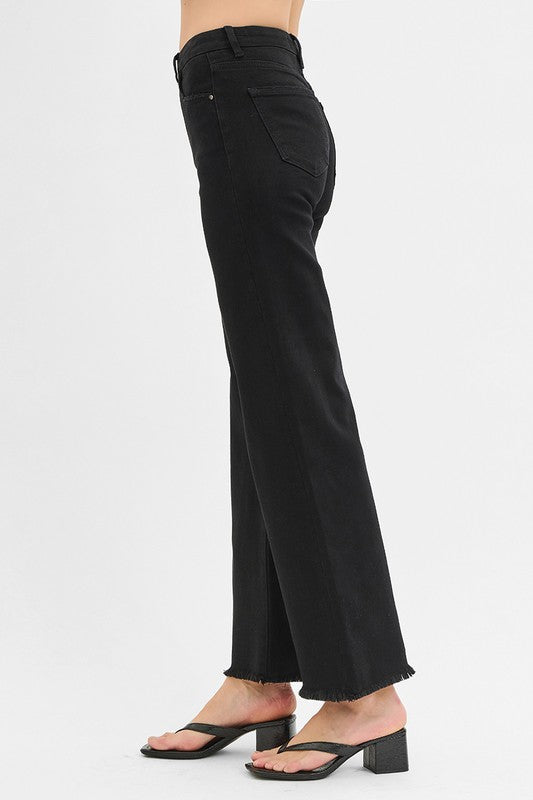 Amanda Stretch Black Mid Rise Wide Leg Jean