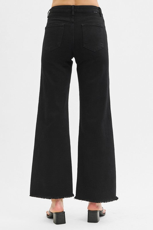 Amanda Stretch Black Mid Rise Wide Leg Jean