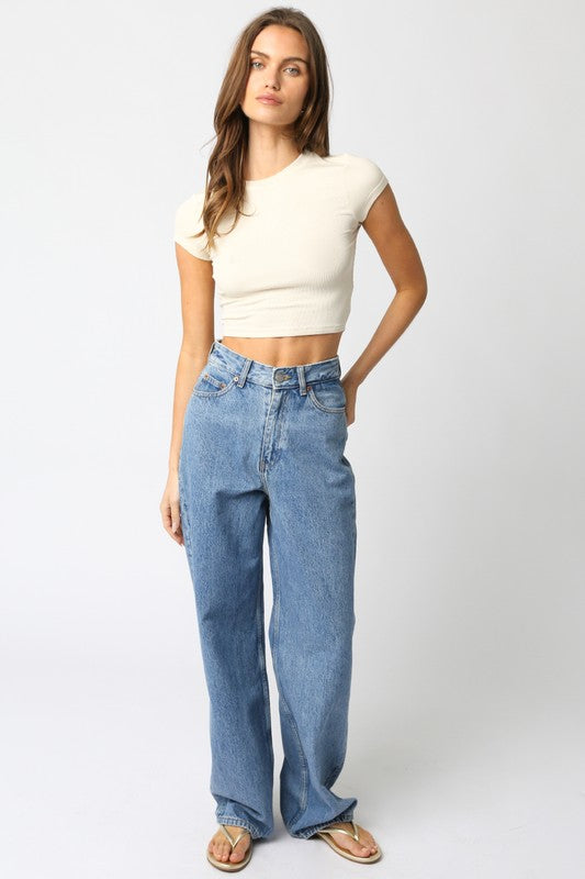 Miami Fitted Ribbed Short Sleeve Crop Top