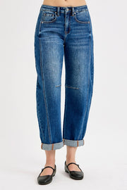 Lennox High Rise Crop Barrel Cuffed Jean - Dark Denim