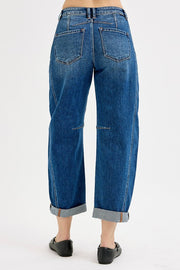 Lennox High Rise Crop Barrel Cuffed Jean - Dark Denim