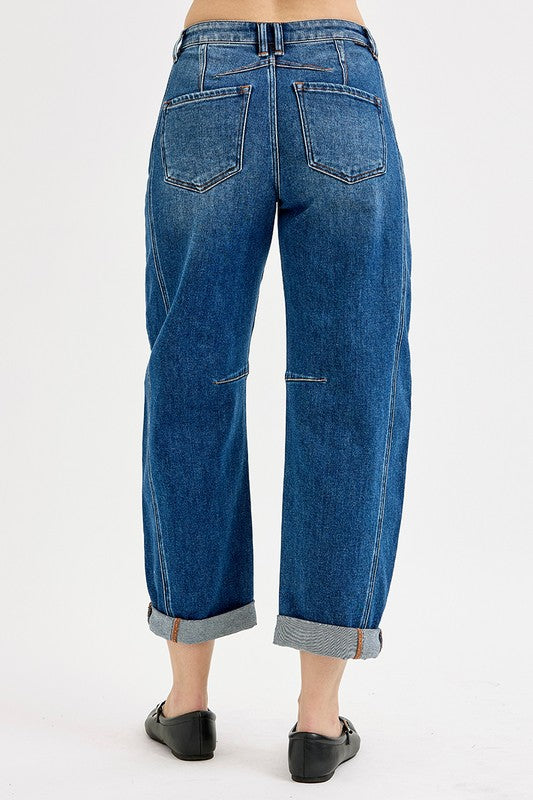 Lennox High Rise Crop Barrel Cuffed Jean - Dark Denim
