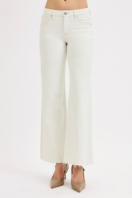 Cream Low Rise Tummy Control Wide Leg Jean