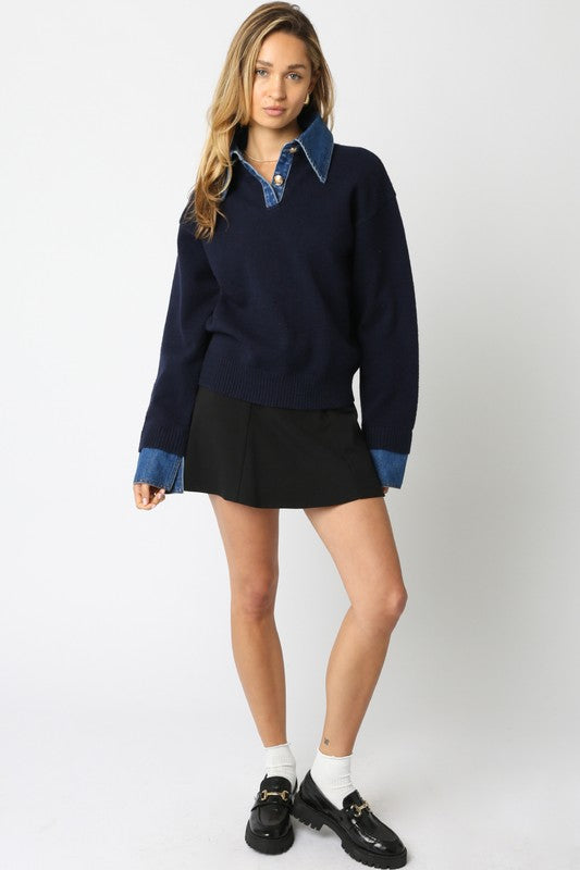 Ainslow Denim Trim Sweater