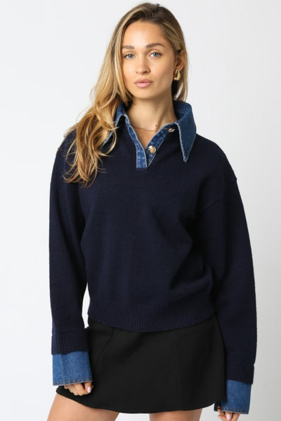 Ainslow Denim Trim Sweater