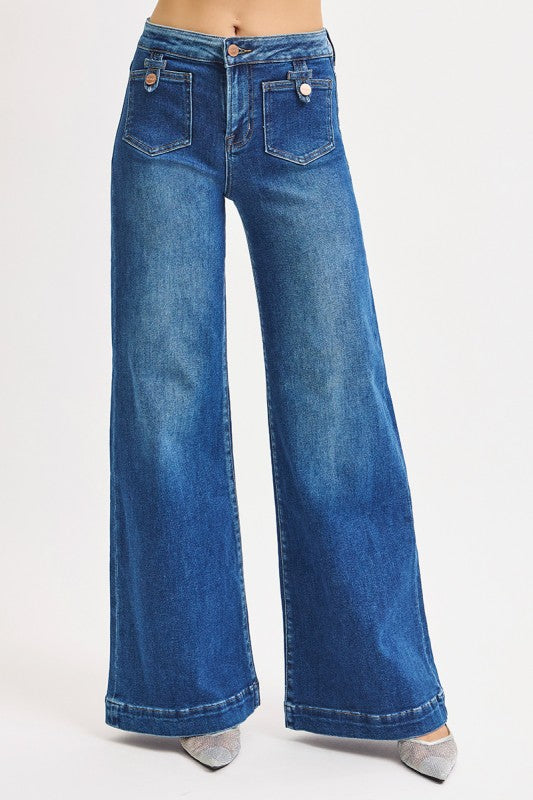 Farelle Mid Rise Wide Leg with Front Patch Pocket