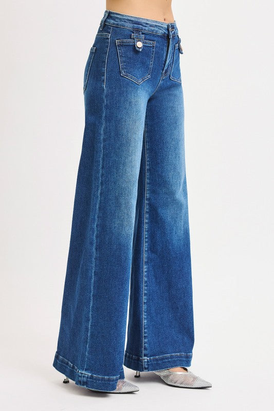 Farelle Mid Rise Wide Leg with Front Patch Pocket