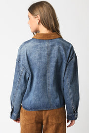 Layla Denim Shirt Jacket with Suede Collar