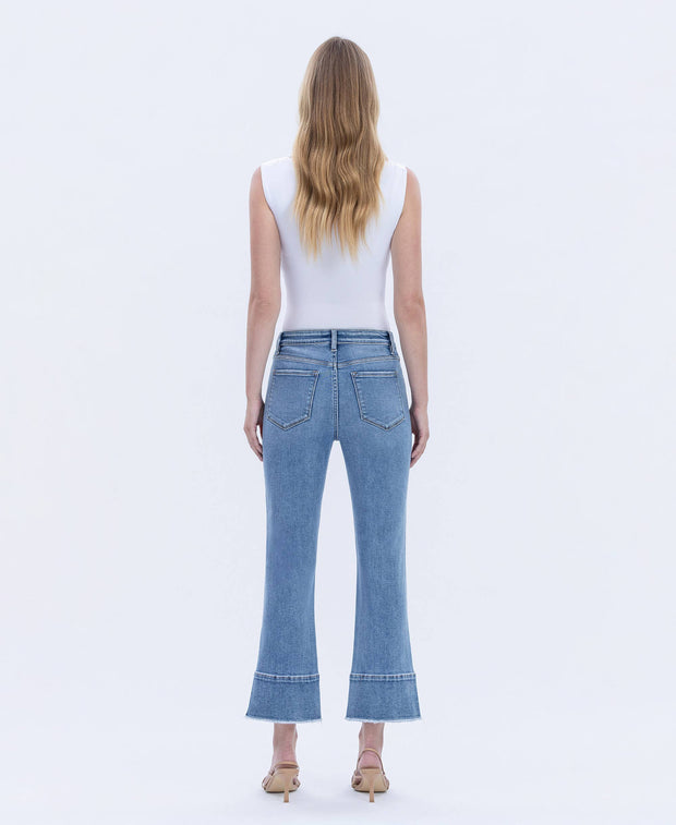 High Rise Trouser Slit Hem Cropped Kick Flare Jeans