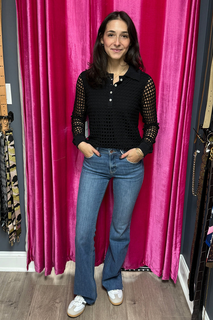 Corfu Long Sleeve Collared Crochet Top