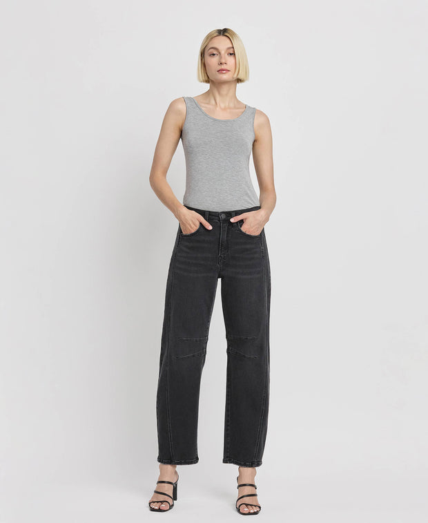 Rebel Black High Rise Barrel Jeans