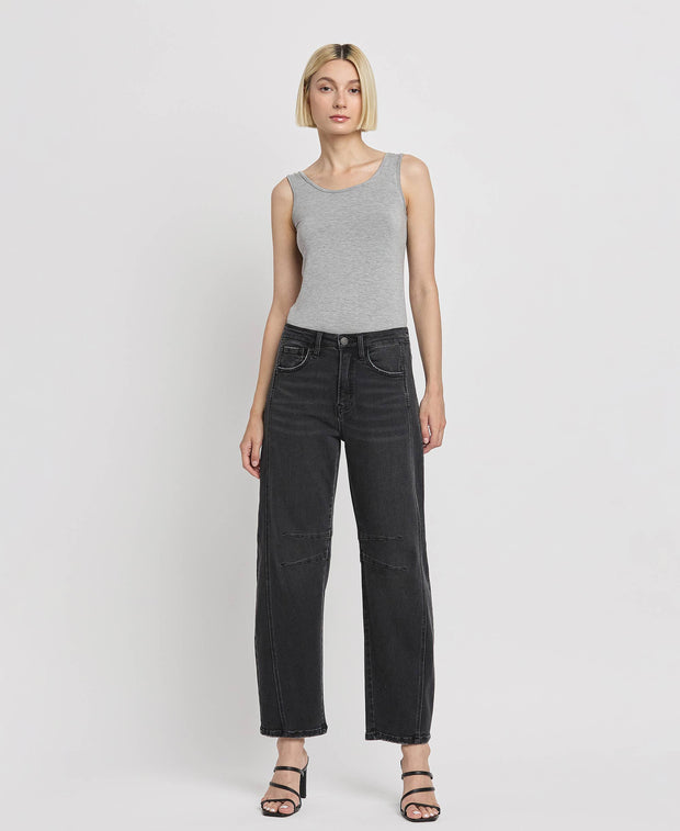 Rebel Black High Rise Barrel Jeans