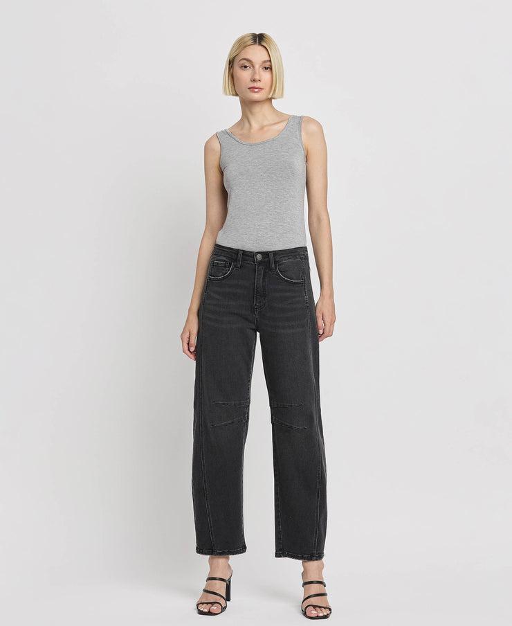 Rebel Black High Rise Barrel Jeans