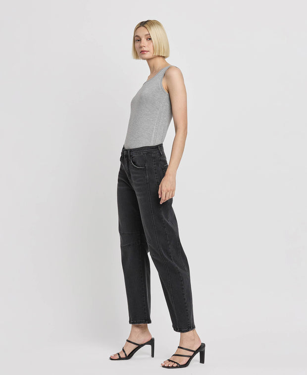 Rebel Black High Rise Barrel Jeans