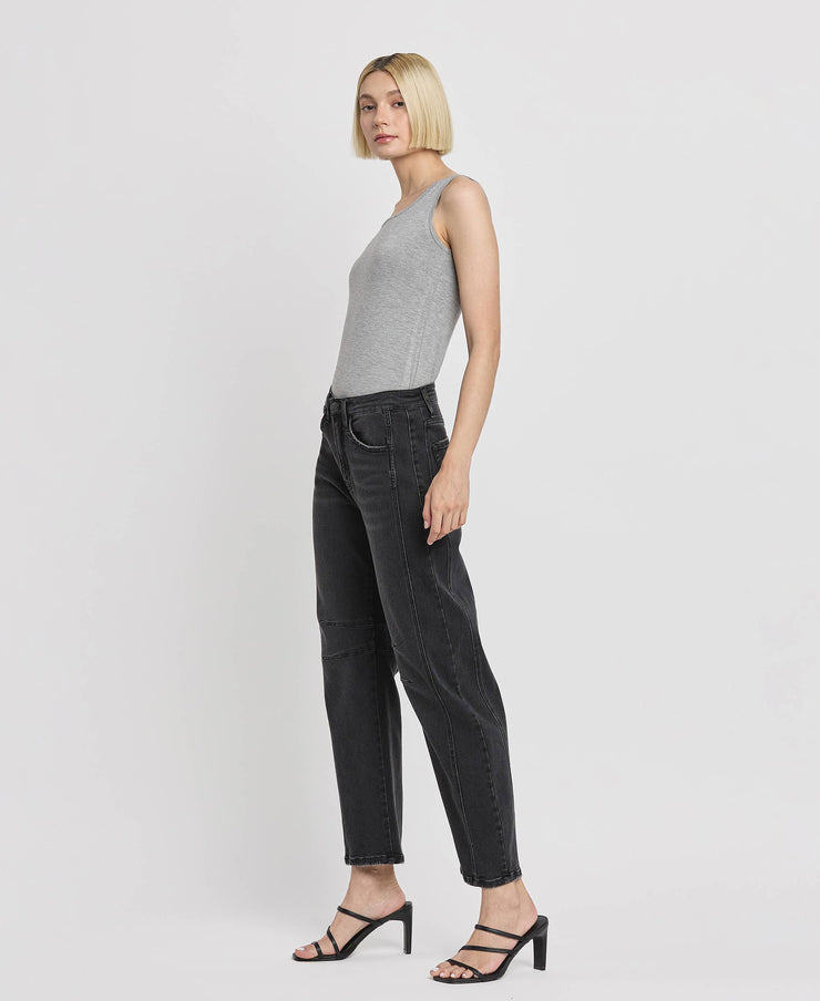 Rebel Black High Rise Barrel Jeans