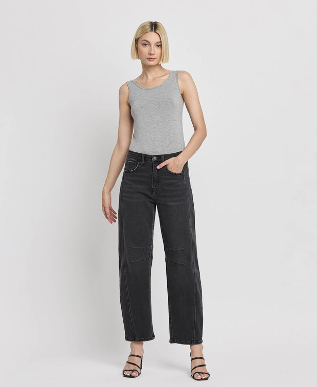 Rebel Black High Rise Barrel Jeans