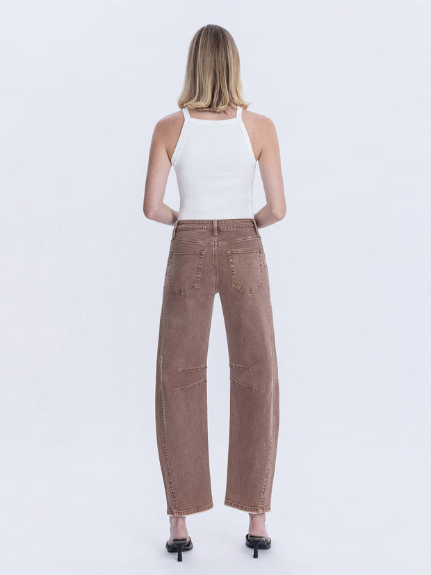 Light Cocoa High Rise Ankle Barrel Leg Jeans