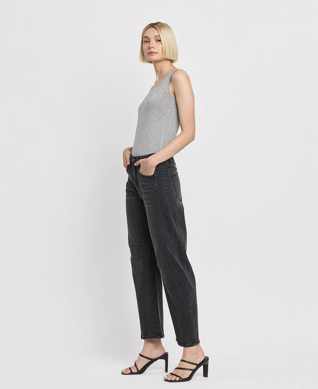 Rebel Black High Rise Barrel Jeans