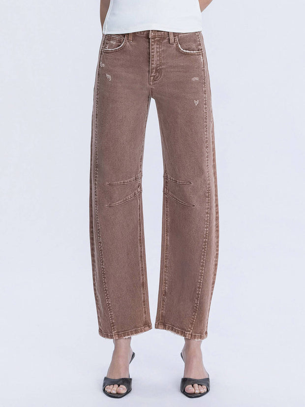 Light Cocoa High Rise Ankle Barrel Leg Jeans