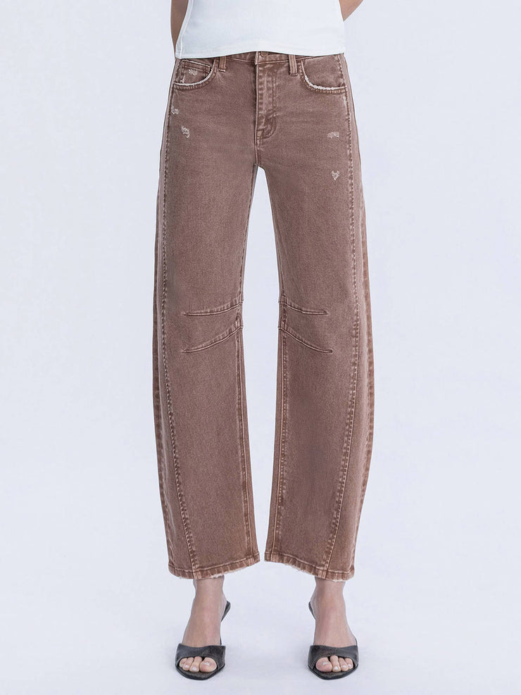 Light Cocoa High Rise Ankle Barrel Leg Jeans