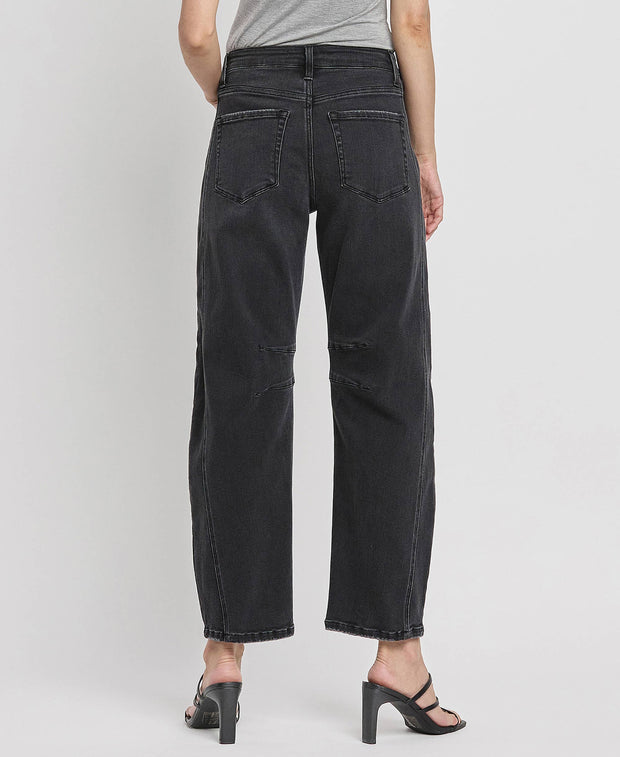 Rebel Black High Rise Barrel Jeans