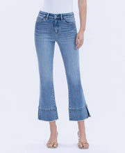 High Rise Trouser Slit Hem Cropped Kick Flare Jeans