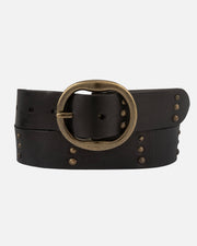 Dion | Round Buckle Leather Studded Belt