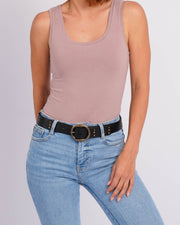 Dion | Round Buckle Leather Studded Belt
