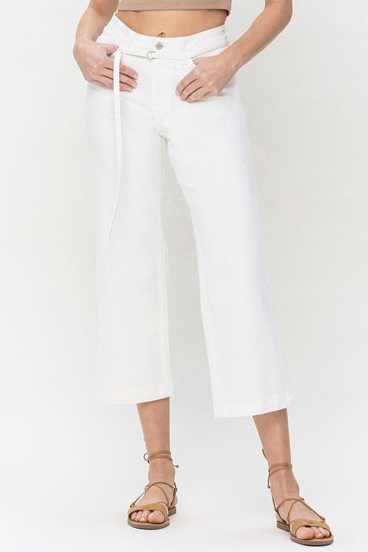 Creamy White High Rise Crop Wide Leg Jean