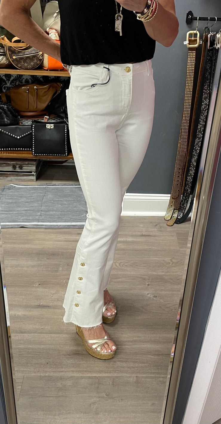 Veronica Crop Flare Pant with Gold Button Detail