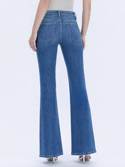 Inspire Mid Rise Pink Tuck Flare Jeans
