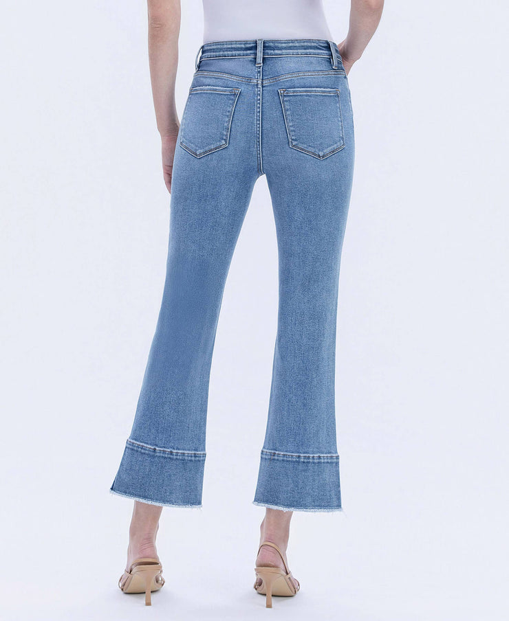 High Rise Trouser Slit Hem Cropped Kick Flare Jeans