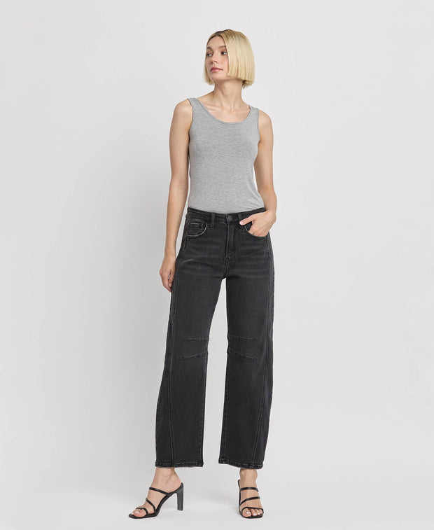Rebel Black High Rise Barrel Jeans