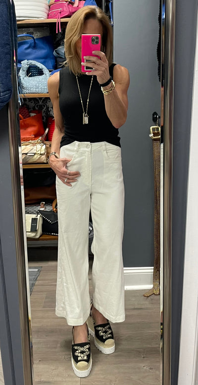 Aubrey White Wide Leg Cropped Pant