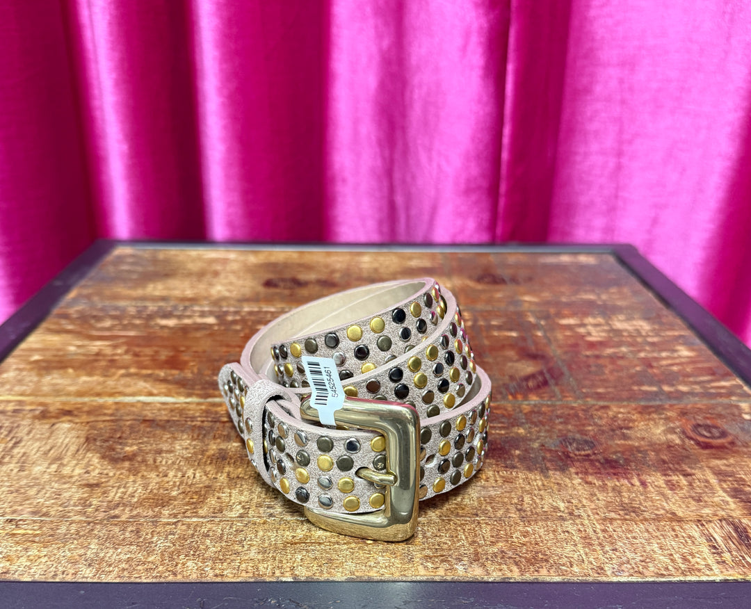 Streets Ahead - Taupe Studded Belt Milli Belt - Olive Green Narrow Leather Belt With Gold Studs  main image 3