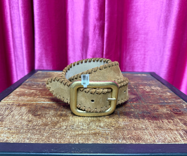 Tan Whipstitch Belt with Metallic Sheen