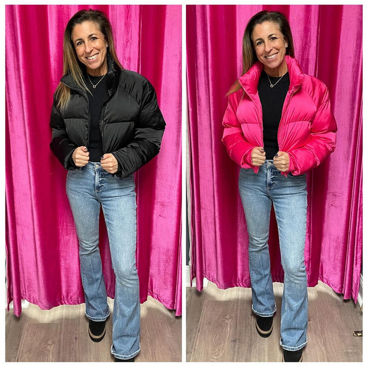 Satin Cropped Puffer Jacket