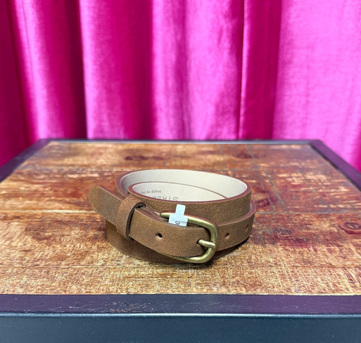Thin Classic Cocoa Belt with Brass Buckle