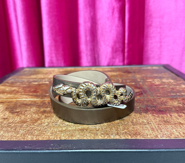 Thin Pewter Belt with Snake Buckle